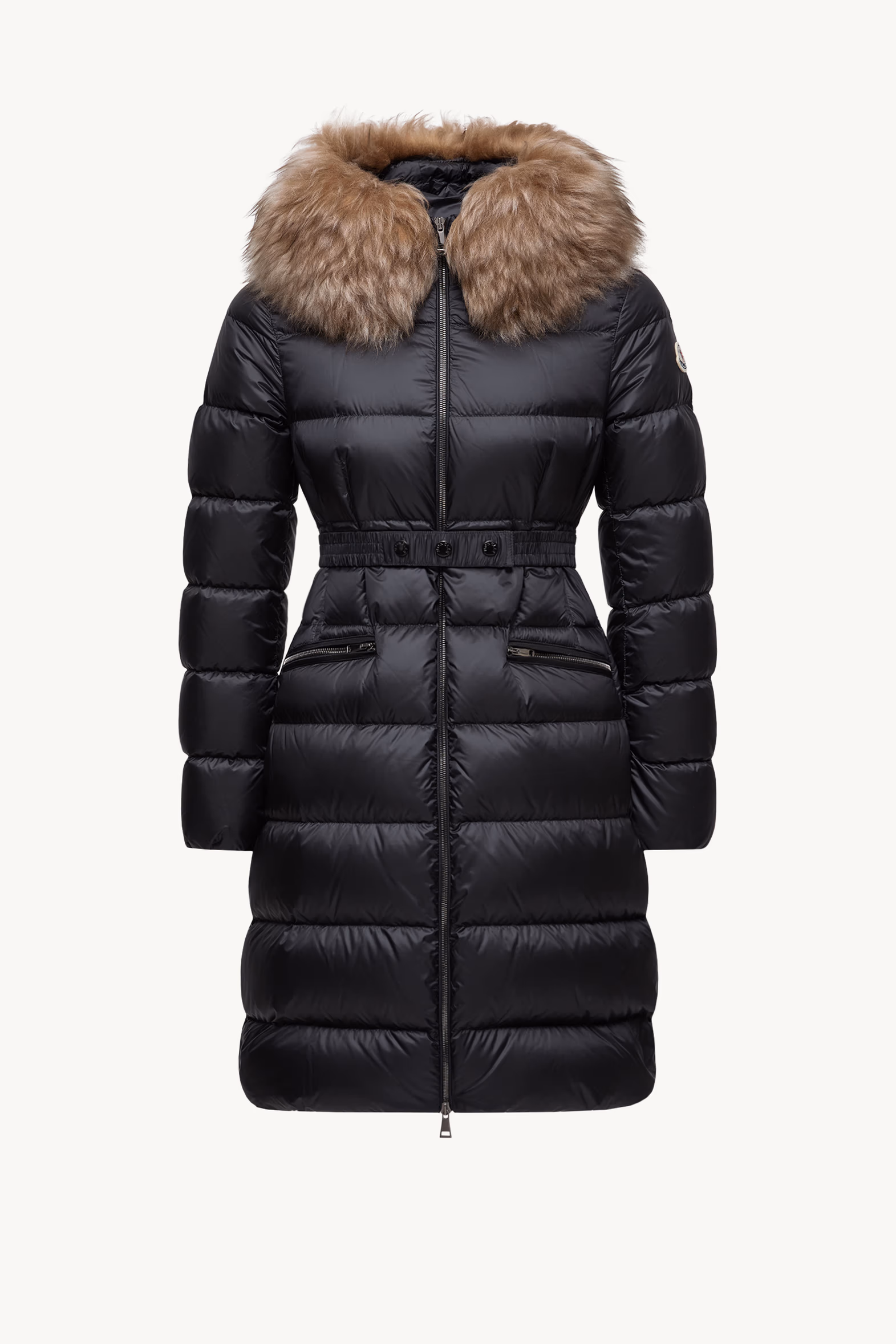 Boedic Hooded Shearling-Trimmed Long Down Jacket Women Black & Beige Moncler 2